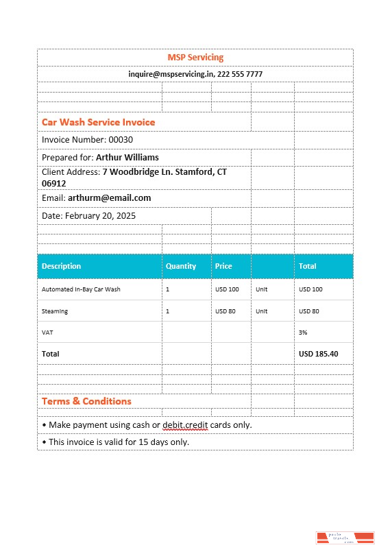Car Wash Service Invoice Template PSD template